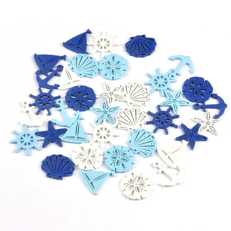25 sztuk 3-3.7cm mieszane kotwica/ster/rośliny morskie rzemiosło drewniane akcesoria do rękodzieła DIY artykuły do ​​scrapbookingu drewniana ozdoba Home Decor