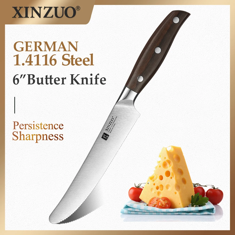 XINZUO 6'' Inch Stainless Steel Butter Knife Germany Din 1.4116 Steel Aesthetics And Practicality Western Tableware