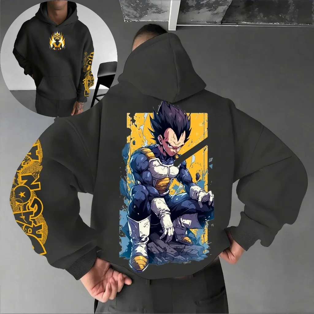 لعبة دراغون بول زد جوكو سوبر سايان الله رمادي هوديي الرجال أنيمي الظهر طباعة القطن عادية كم طويل الخريف الشتاء الشارع الشهير الموضة