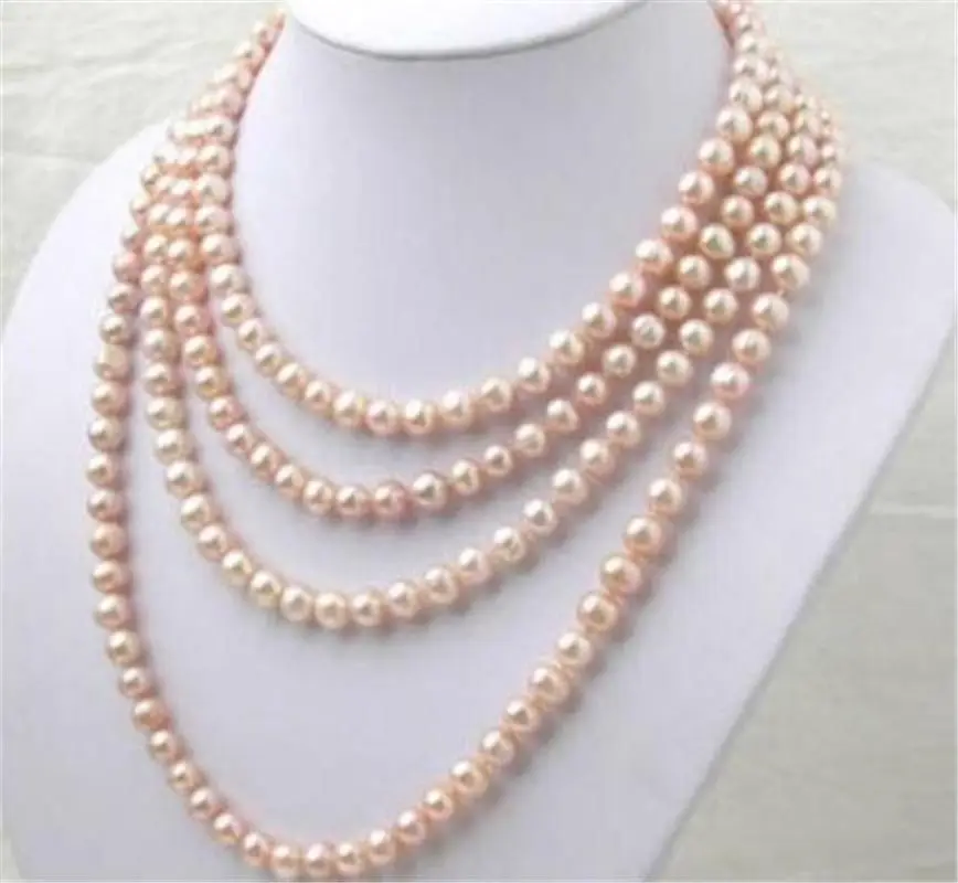 

Beautiful new fashion natural exquisite 6-7MM pink freshwater pearl necklace 100 inch Sweater chain