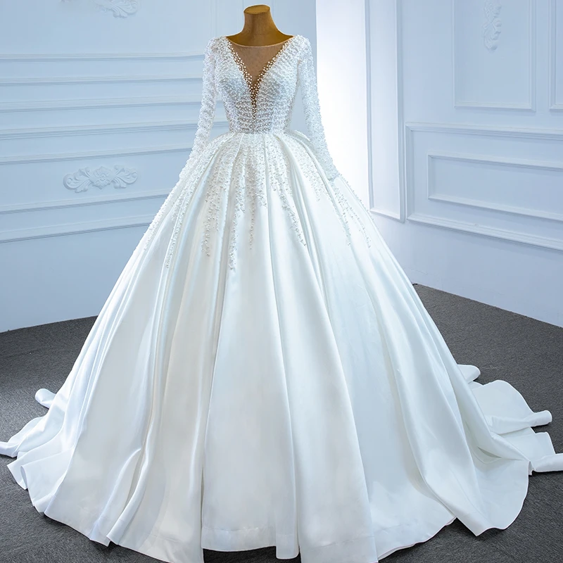 kisswhite customized RSM67210 Satin White Elegant Wedding Dress Full Pearls Fashion Africa Ball Gowns Wedding Dresses