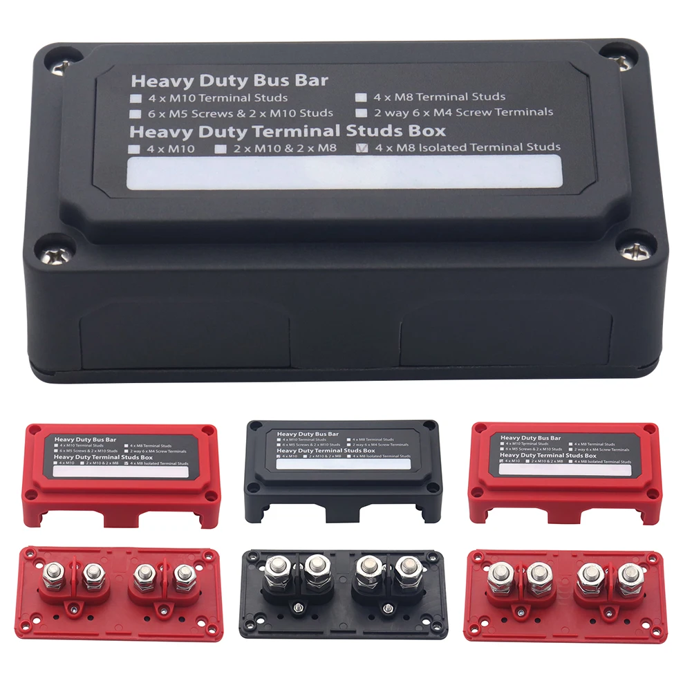 200A 48V Bus Bar Bus Bar Junction Block with 4X M8/M10 Terminal Studs Cable Organizer Box for Automotive Car Boat