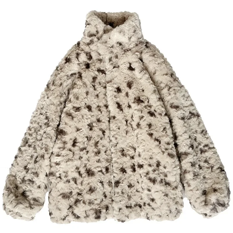 Cross-border New Leopard Print Brush Fur Fur Coat Autumn and Winter Women\'s Imitation Rabbit Hair Spots Loose Plush Clothes