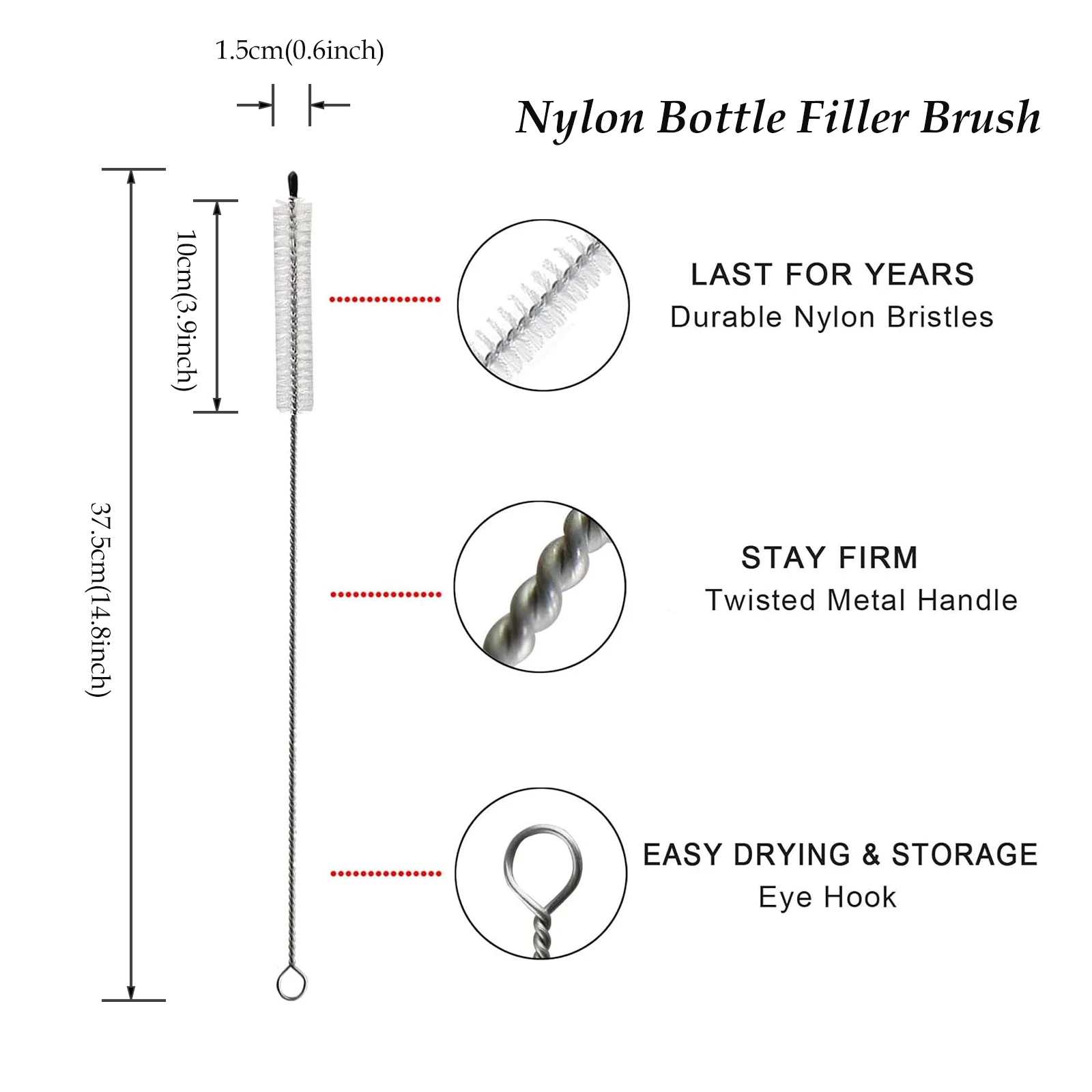304SS حشو زجاجة البيرة المحملة بنابض مع فرشاة تنظيف النايلون بطول 13.7 بوصة (35 سم) تعبئة تخمير المنزل