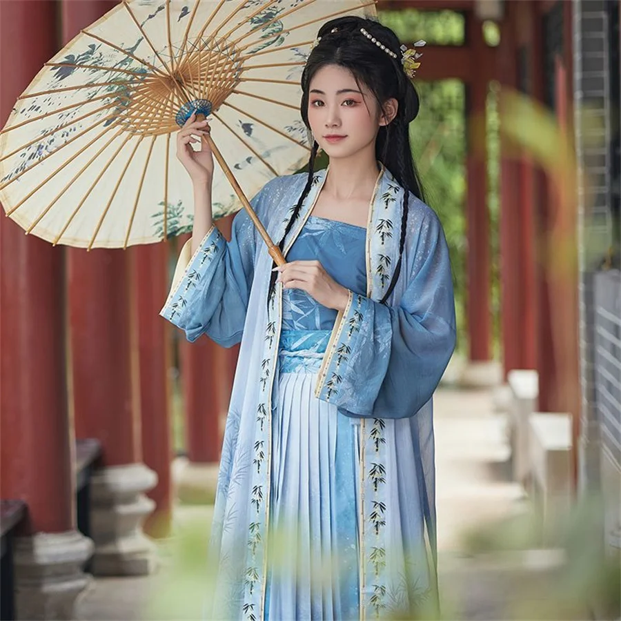 Hanfu Women Chinese Traditional Cosplay Costume Ancient Song Dynasty Hanfu Dress Spring Summer 3pcs Green Sets Plus Size XL