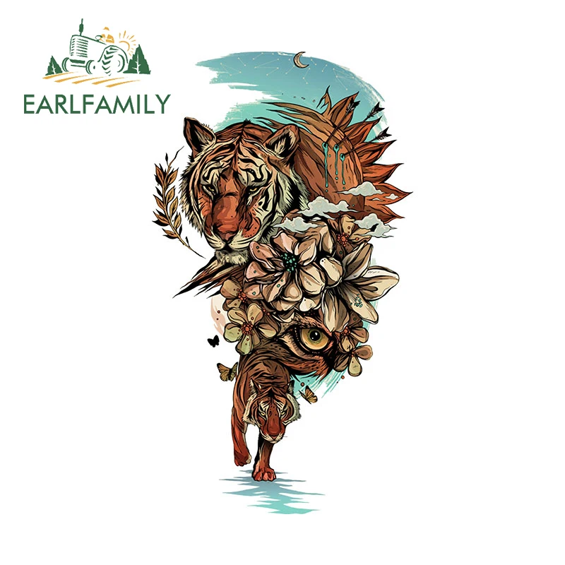 EARLFAMILY 13cm X 7.3cm for Tiger Car Sticker Anime Waterproof Fashionable Decals Car Accessories Bumper Caravan Decor Funny