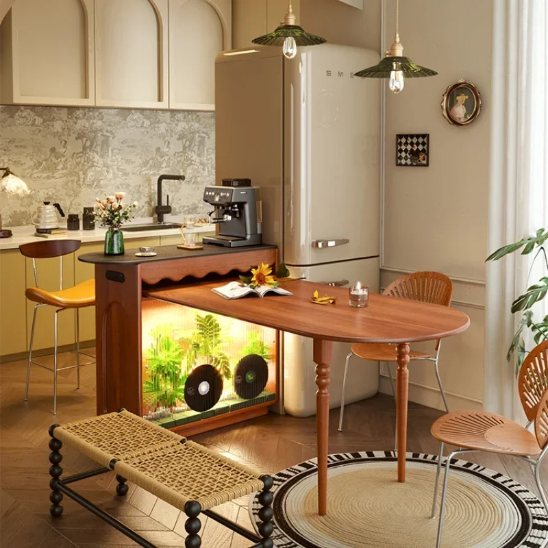 

Household Small Apartment French Vintage Style Telescopic Stone Plate Bar Counter Hallway