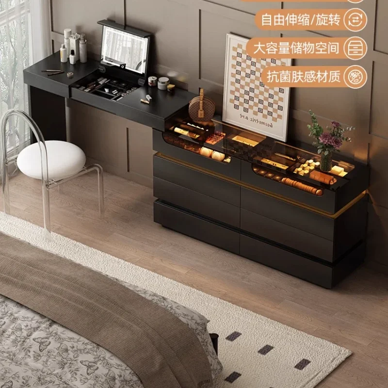High-end black eight-bucket cabinet dresser integrated, master bedroom bedside makeup table