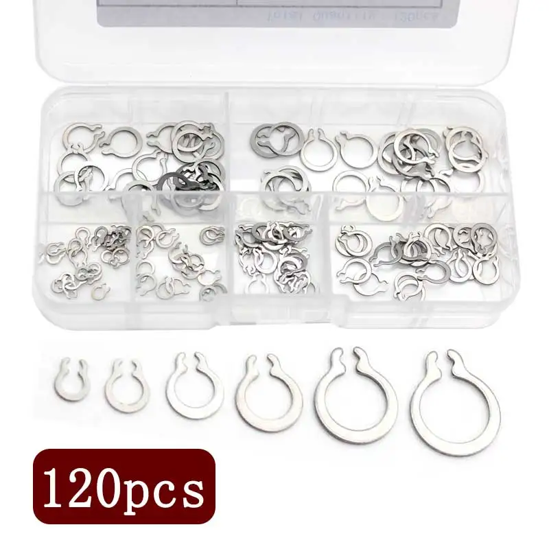 

120pcs Circlips for Holes Assortment Kit 304 Stainless Steel Circlips for Shafts Clamp Spring Split Washer C-type E-type Circlip