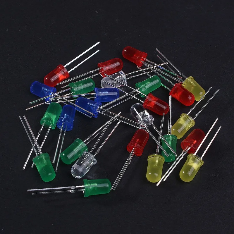 100 Stuks Led Diode Kit 3Mm 5Mm F3 F5 Emitting Assortiment Set Wit Rood Groen Blauw Geel Oranje Diy Elektronische Kit Gratis Verzending