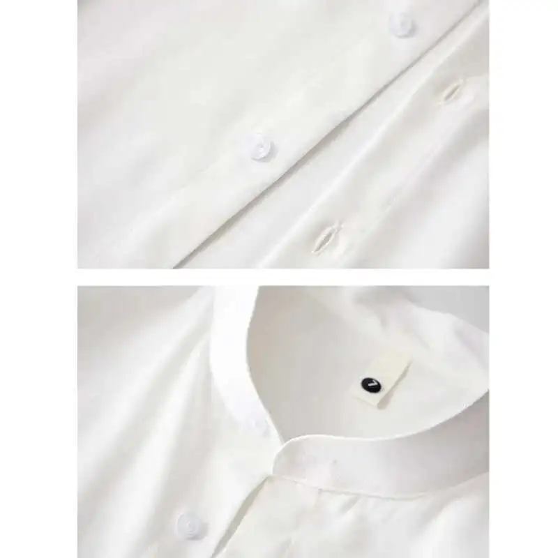 قمصان خضراء بأكمام طويلة، قميص بياقة واقفة بصدر واحد، قمصان رجالية غير رسمية على الموضة، مقاس أوروبي S-XL، أسود، أبيض