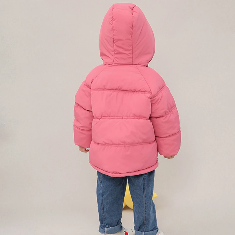 2024 Winter New Girls Jacket Solid Color Thicken Keep Warm Bread Jacket For 3-12Y Girls Stand Collar Leisure Down Cotton Outwear