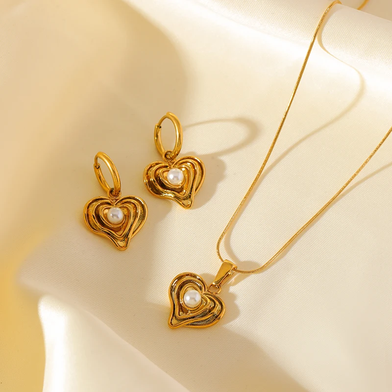 EILIECK 316L Edelstahl Herz-Liebes-Halskette Ohrringe Set für Damen Trendiger 18K Vergoldeter Wasserdichter Schmuckset Damengeschenk – Detail 17