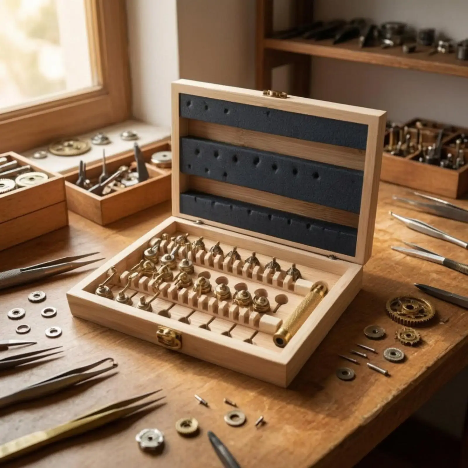 Watch Mainspring Winding Tool Kit for Watch Repair Tools with Wooden Storage Box for Bench Work