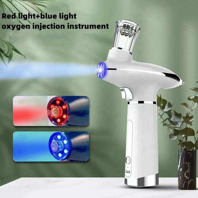 Multi-function Oxygen Injector Red Blue Light Rejuvenation Facial Beauty Sprayer Facial Moisturizing Essence Imported Device