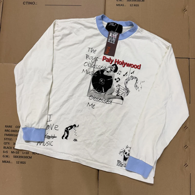 Washed PALY Streetwear Long Sleeve T Shirt Men Women High Quality Round Neck Cotton T-shirt Loose Autumn Spring Tops Tee