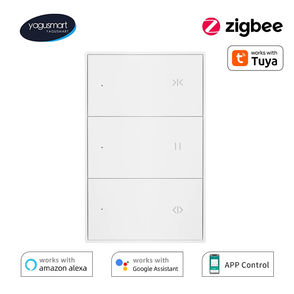 Yagusmart Zigbee Smart Curtain Switch US Push Button Roller Shade Switch Home Assistant Work with Tuya APP SmartThings