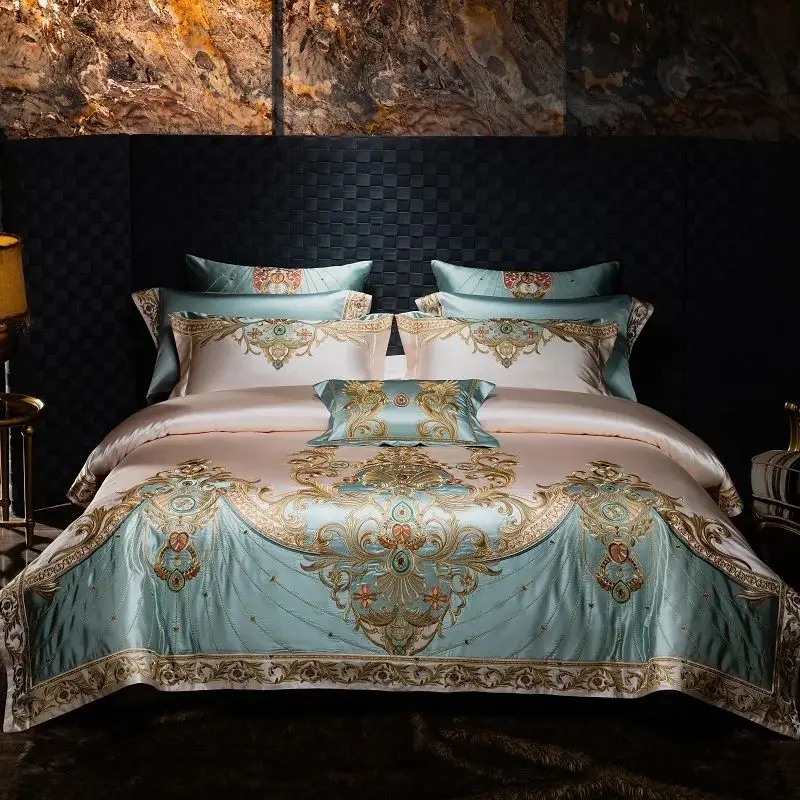 

4/6/9Pcs Gorgeous European Palace Style Royal Embroidery Bedding Set Brocade Egyptian Cotton Duvet Cover Bed Sheet Pillowcases