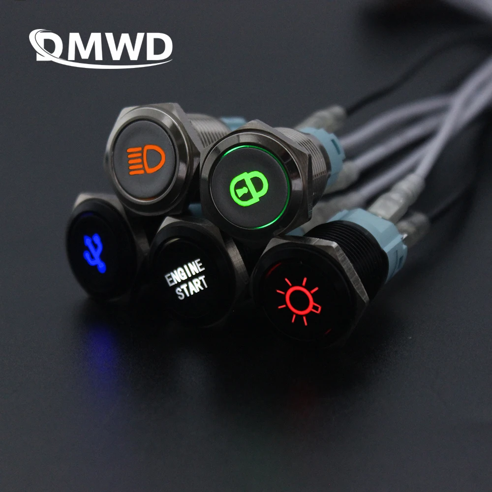 

16mm customizable Alumina Momenary/Latching metal Led logo light latching fixed button switch car speaker horn buttonswitch