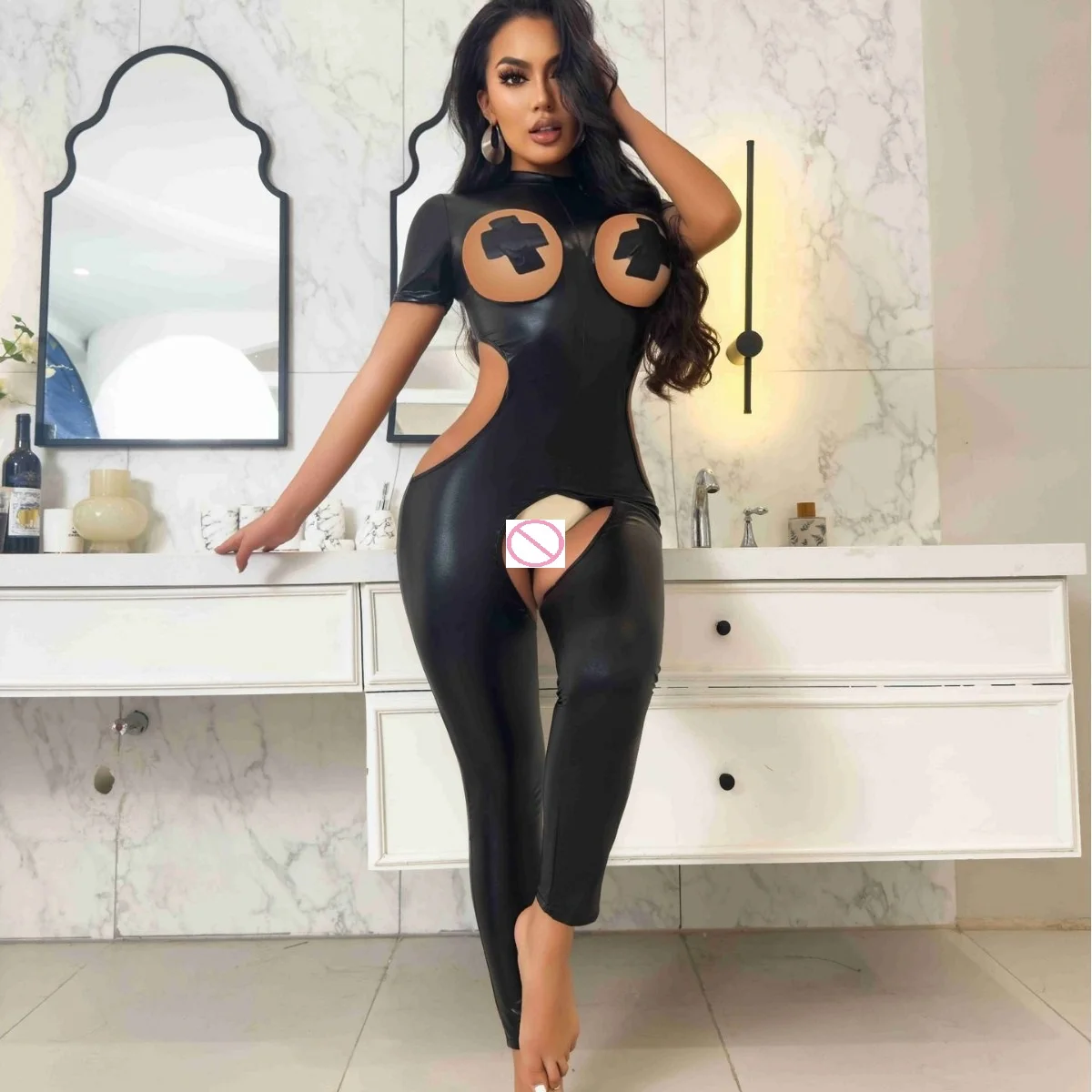 

New Design Women's Sexy Hollow Out Nipple See-through Lingerie Bodysuit Adult Lady Open Crotch Naugty Fliter Costumes