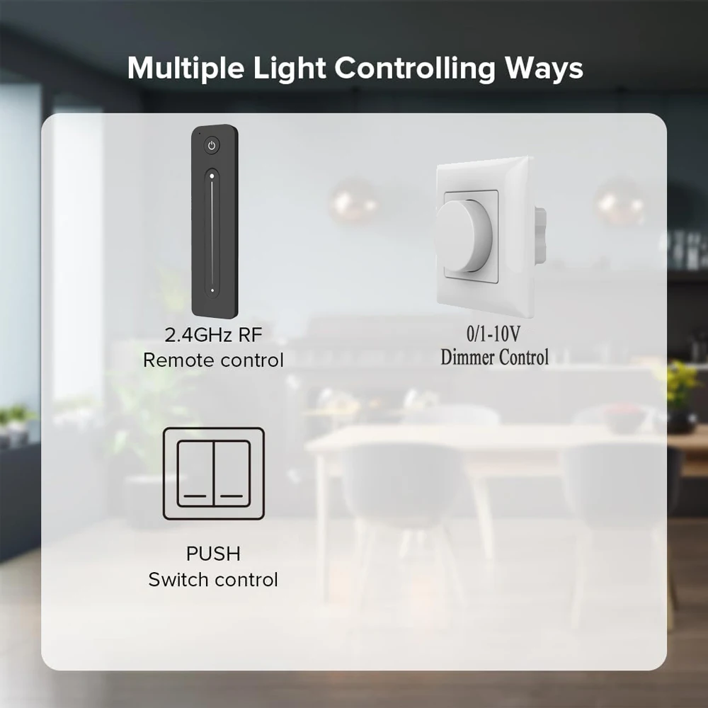 CENFAYA AC Triac Dimmer Compatible With 0/1-10V Dimmier Push Switch Dimming 2.4G RF Remote For Single Color Dimmable LED Lamps