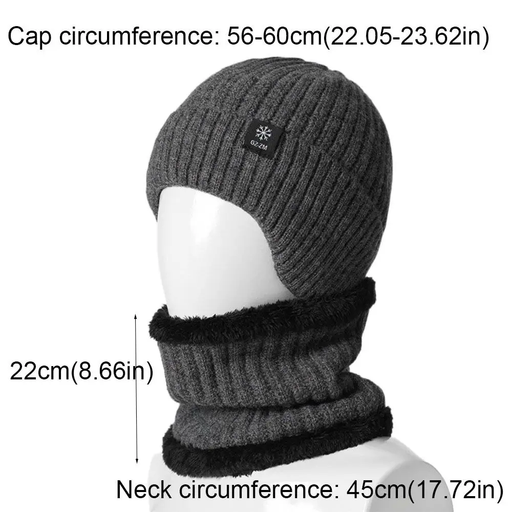 Fashion Thick Hat Scarf Set Neck Warm Knitted Beanie Hat Solid Color Keep Warm Ear Protection Hat Riding