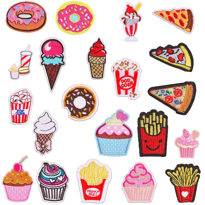 100pcs/Lot Luxury Anime Creative Embroidery Patch Ice Cream Chip Cake Donuts Pizza Clothing Decoration Accessory Craft Applique