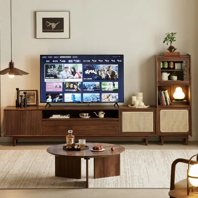 

Black walnut TV cabinet, simple solid wood TV cabinet coffee table in the living room
