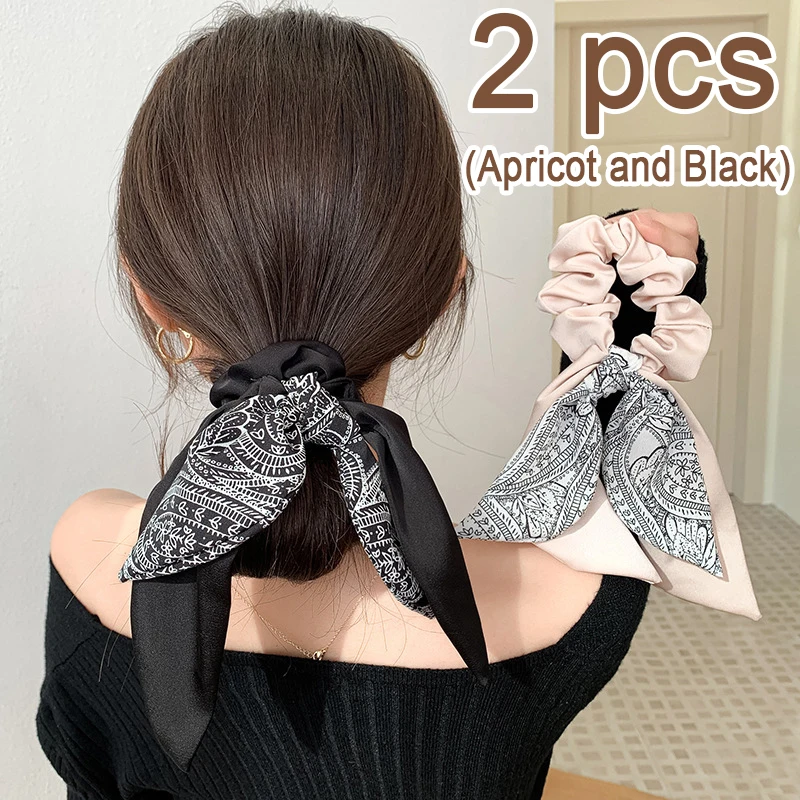

1 Piece Black Apricot Cashew Flower Headband Bow Ribbon Headband Silk Scarf Headband Tied Hair Elegant Temperament Hair Rope
