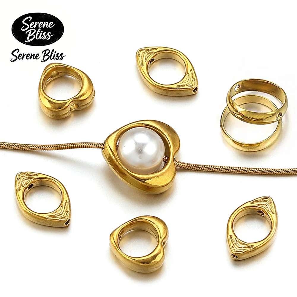 

10pcs Stainless Steel Heart Round Frame Connector 2 Hole Spacer Beads for DIY Necklaces Bracelet Earrings Pendant Jewelry Making