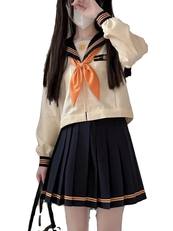 

Original Long Sve Sailor Suit orm Set Yellow Tee Books JK School orm Skirt Middle Costume Japanese Sle College...