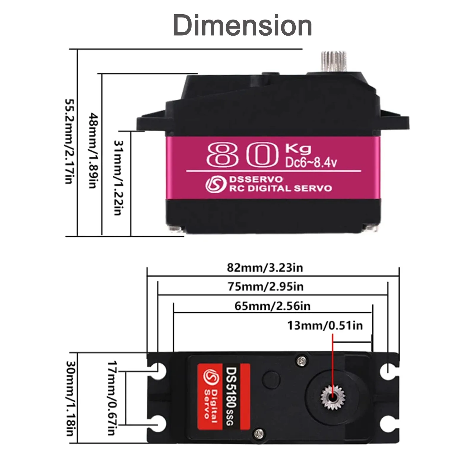 1/2/4/6/10pcs DS5180 80KG RC Servo 1/5 Scale RC Vehicle Track Digital Metal Robot Servo 180/270/360 Degrees High Torque Servo