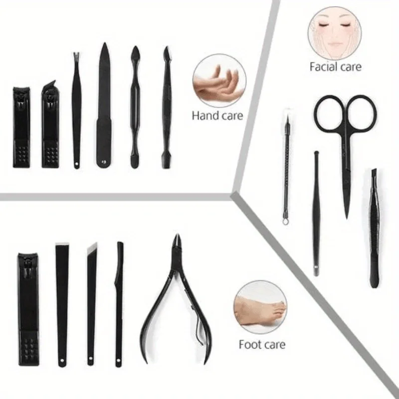 Juego de cortaúñas de 15 Uds., Kit de pedicura, cortaúñas de acero inoxidable, tijeras profesionales para uñas, Kit de aseo para manicura