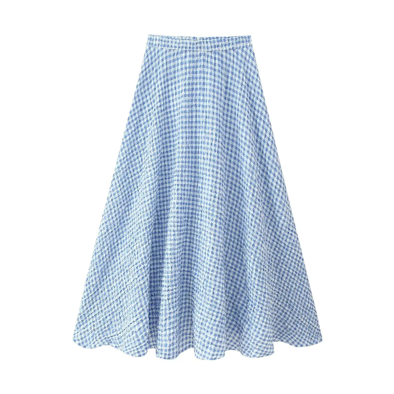 

Super beautiful light blue plaid skirt long A-line skirt summer Korean high-waisted slim skirt