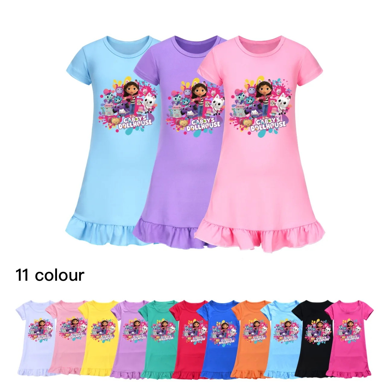 

Newest Gabbys Doolhouse Dress Kids Summer Nightgowns Toddler Girl Cartoon Gabbys Cats Clothes Baby Girls Short Sleeve NightDress