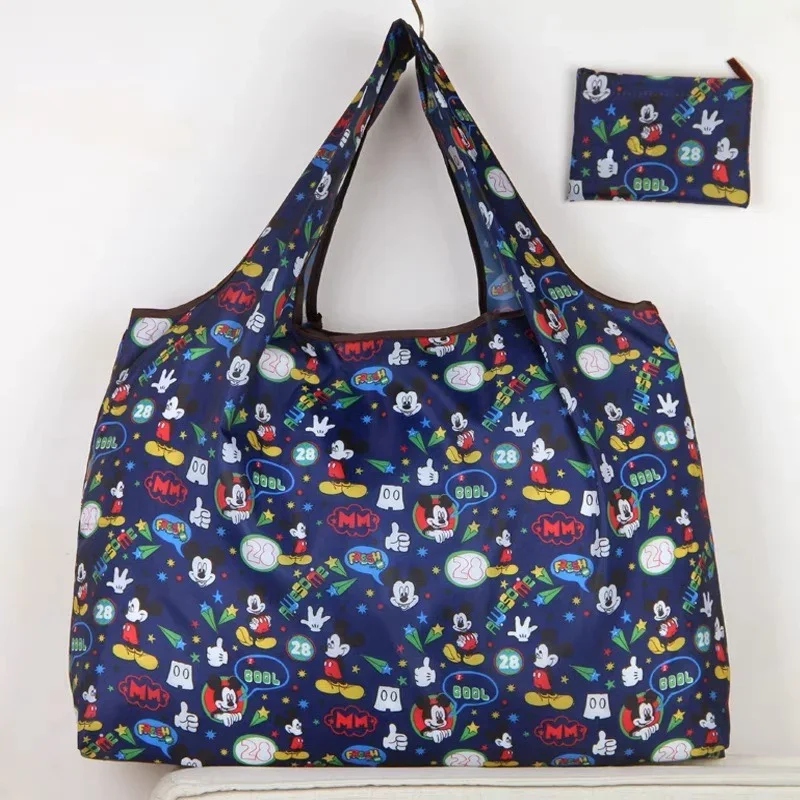 Disney Cartoon Mickey Minnie Portable Foldable Shopping Bag Cartoon Stitch Large Capacity Storage Bag Repeated Use Eco-friendly