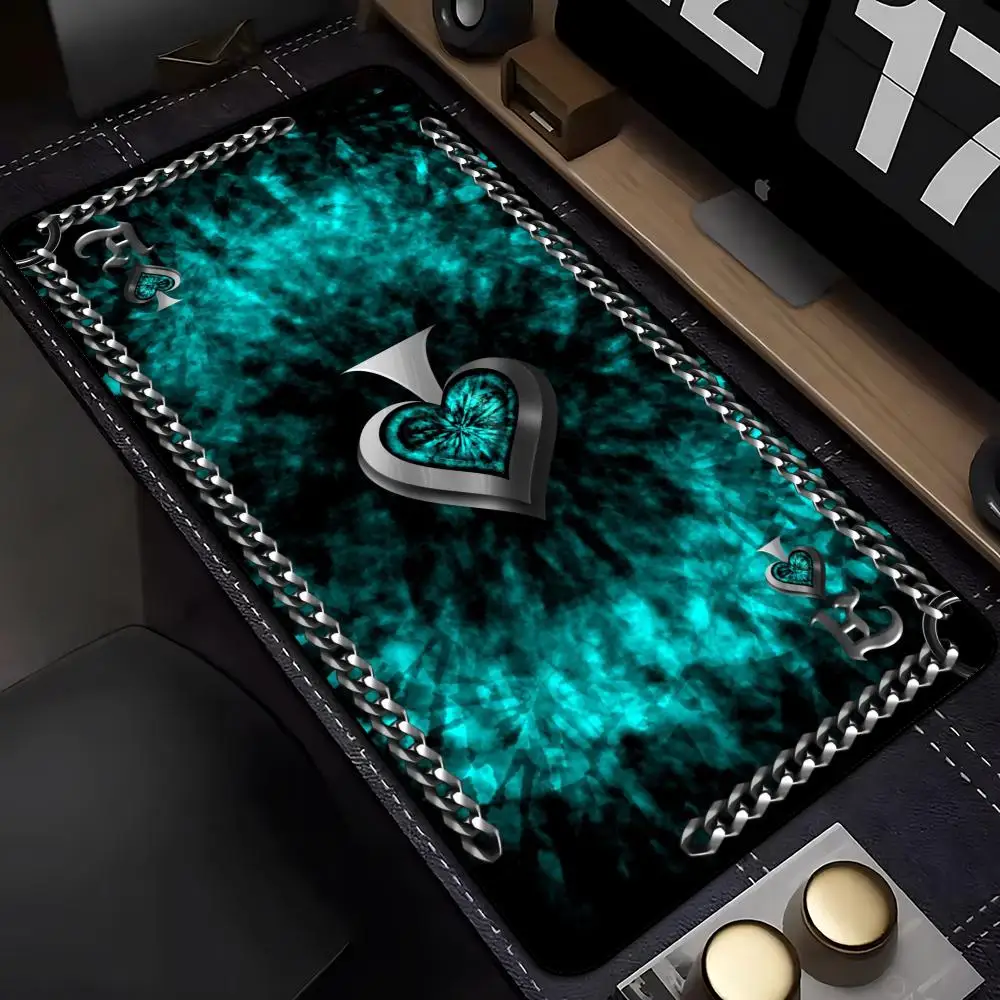 Metal Spade Poker Chain Large Desk Mat Mouse Pad Mouse Mat Gaming Keyboard Mat  Playmat Non-Slip Rubber Base Card Game Table Mat