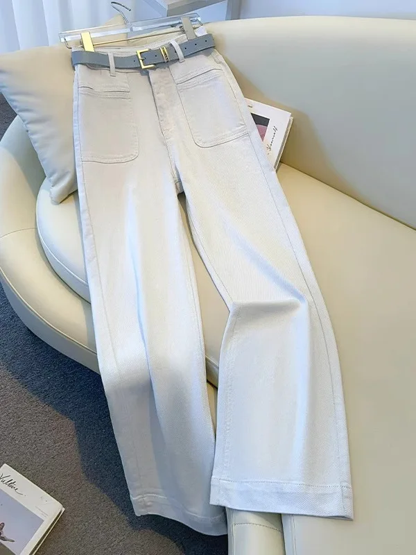 

Летние тонкие широкие джинсы, женские длинные брюки прямого кроя с высокой талией, классические синие джинсовые джинсы чистого цвета