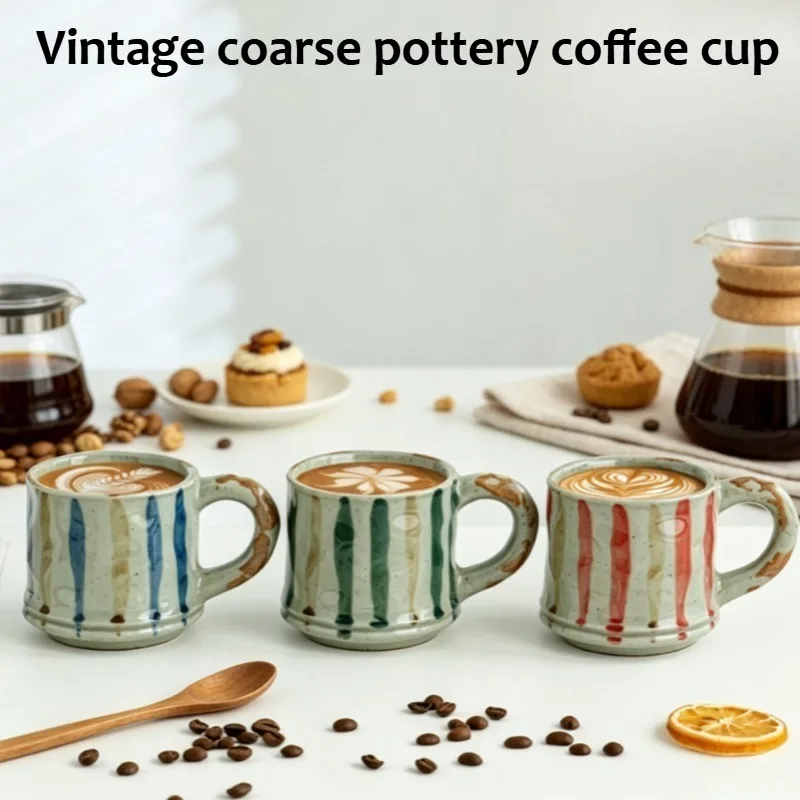Premium Elegant Vintage Japanese Handmade Textured Matte Stoneware Coffee Mug with Saucer Gift Set for Home Office Desk Tabletop