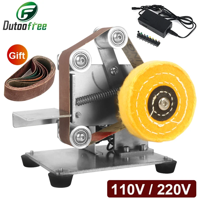 110V/220V Polishing Grinding Machine Cutter Edges Sharpener Multifunctional Grinder 7 Speed Mini Electric Belt Sander 10PCS Belt