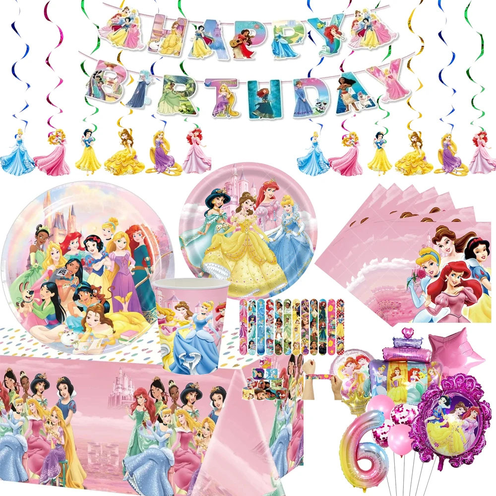 Disney Princess Happy Girl Child Birthday Theme Party Decoration Set Party Supplies Cup Plate Banner Hat Loot Bag Tablecloth Dec