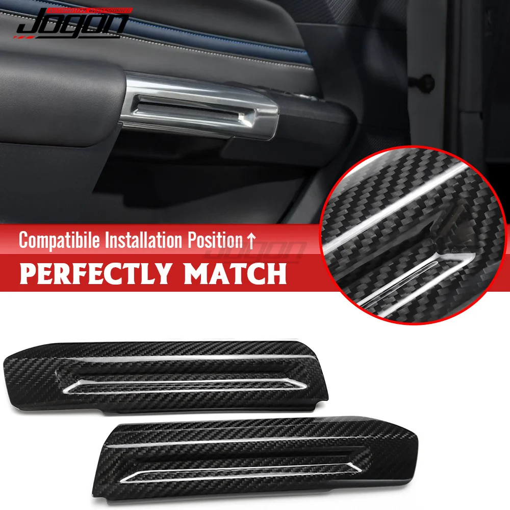 For Ford Mustang 2023 2024+ Real Carbon Fiber Car Interior Door Handle Cover Anti-Scartch Protection Car Moulding 2PCS