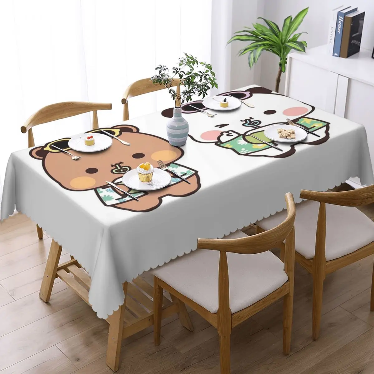 Bubu And Dudu On Vacation Drink Coconut Juice Rectangular Tablecloth Oilproof Table Cover for Dining Events Table Cloth