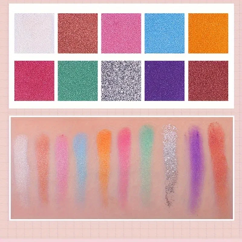 Paleta de sombra de ojos con purpurina de 10 colores, juego de maquillaje para actuación en escenario de larga duración, pigmento brillante metálico brillante