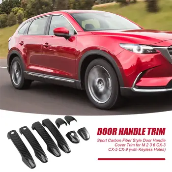 適用於馬自達 2 3 6 CX-3 CX-5 CX-9(無鑰匙進入)的運動碳纖維風格門把手蓋裝飾條 6 最佳銷售 馬自達3車門飾條 - №5