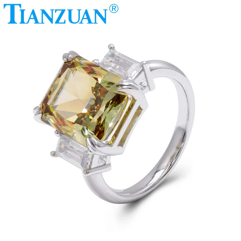 

New Nanosital Color Cubic Zirconia Ring 10x12mm Rectangle Zirconia 925 Silver Women's Ring Party Wedding Fine Jewelry