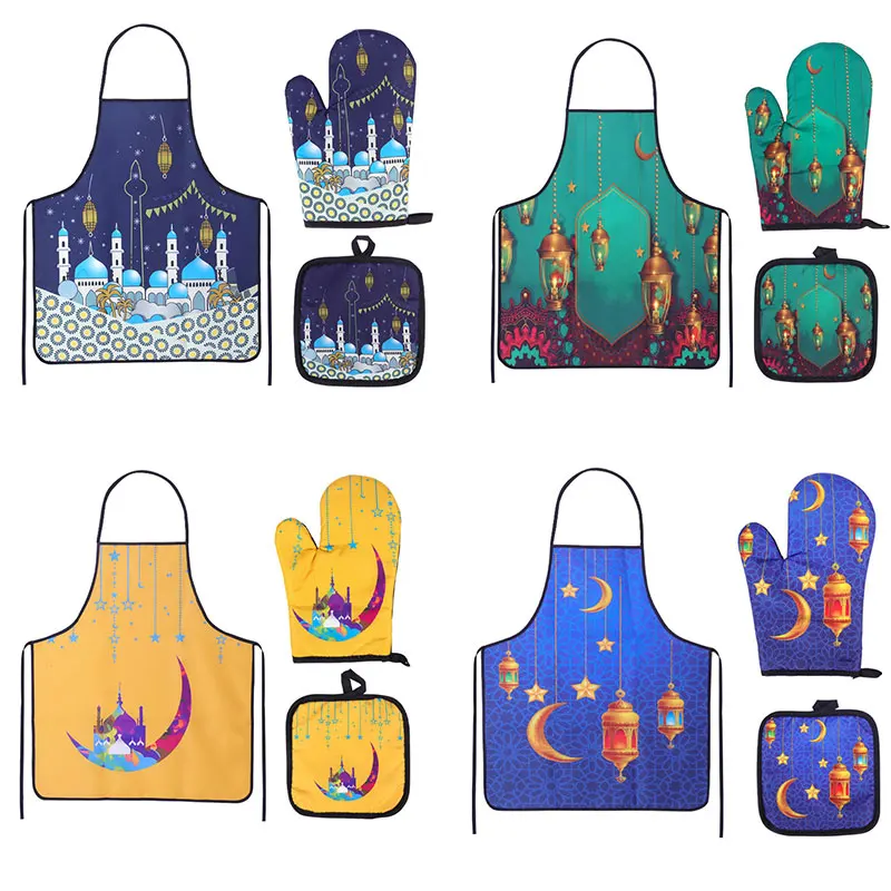 2025 Ramadan Decoration Baking Anti-Hot Gloves Pad Oven Eid Mubarak Muslim Eid Ramadan Kareem Party Decoration For Home Kitchen