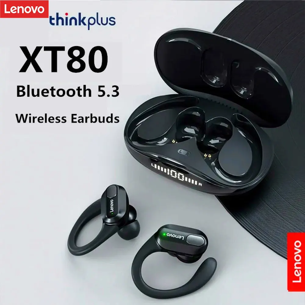 Thinkplus XT80 True Wireless Earphones Bluetooth Sports Waterproof Headset LCD Power Display Noise Reduction Earbuds with Mic