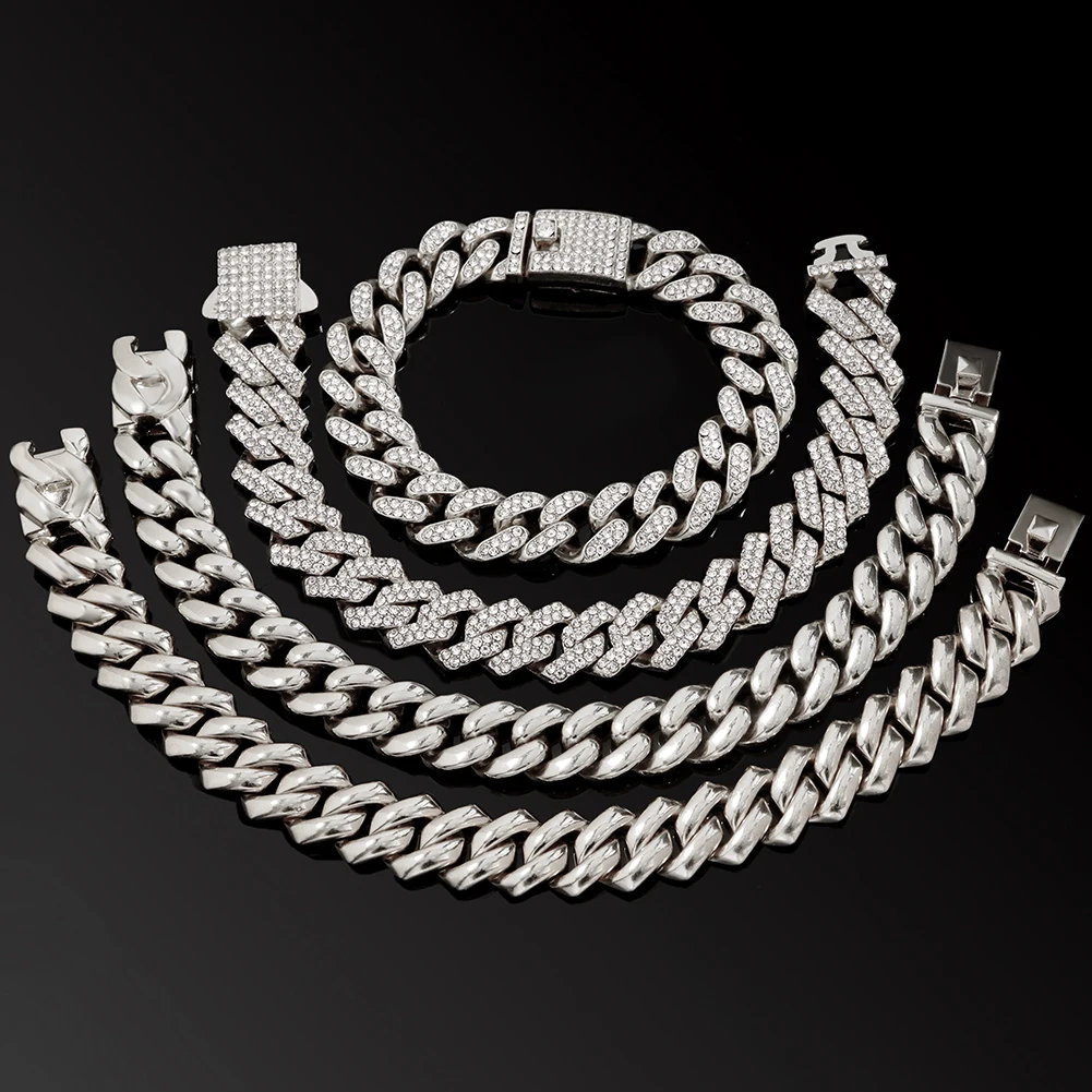 Cuban Link Bracelet for Men Women Bling Iced Out Rhinestone Paved Miami Metal Hand Chain Hip Hop Jewelry Gifts Wholesale