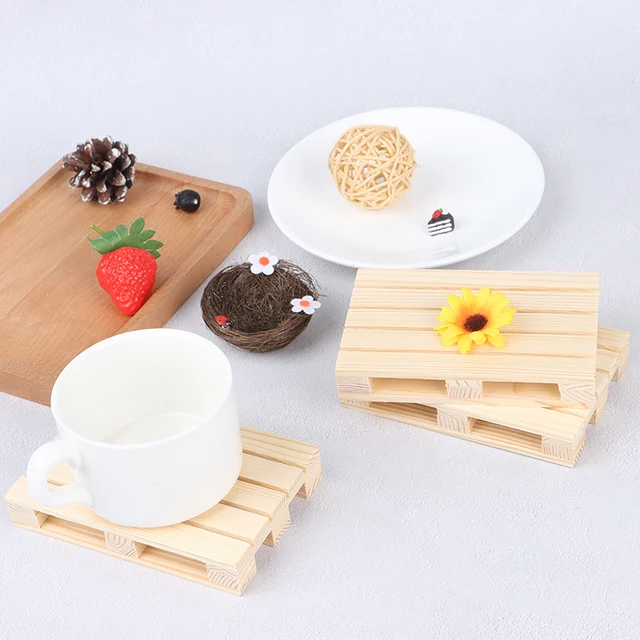 1 Pc 12*8*2cm Mini Wooden Pallet Beverage Coasters Insulation Pad Cup Coaster Pot Mat 3